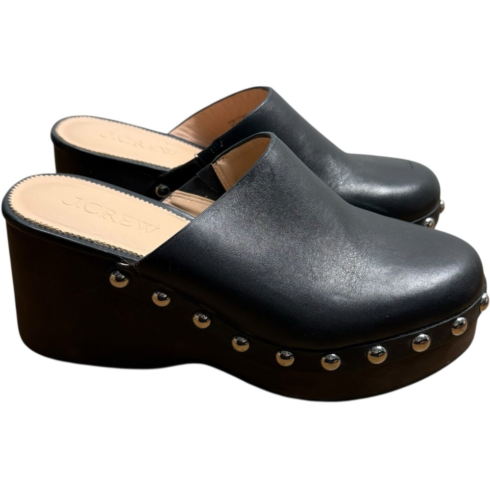 J.Crew Black Leather Platform Clog Mule Heels Size 8
